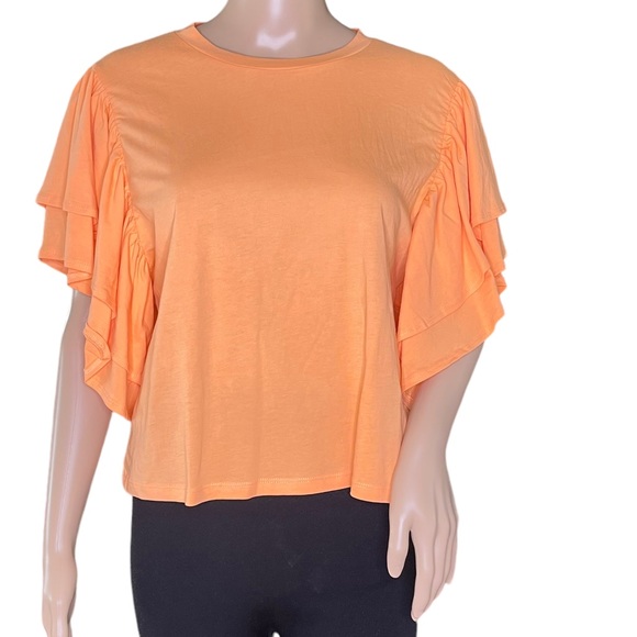 ZARA   Orange Short Sleeve Ruffled Top  Size M - Picture 1 of 15